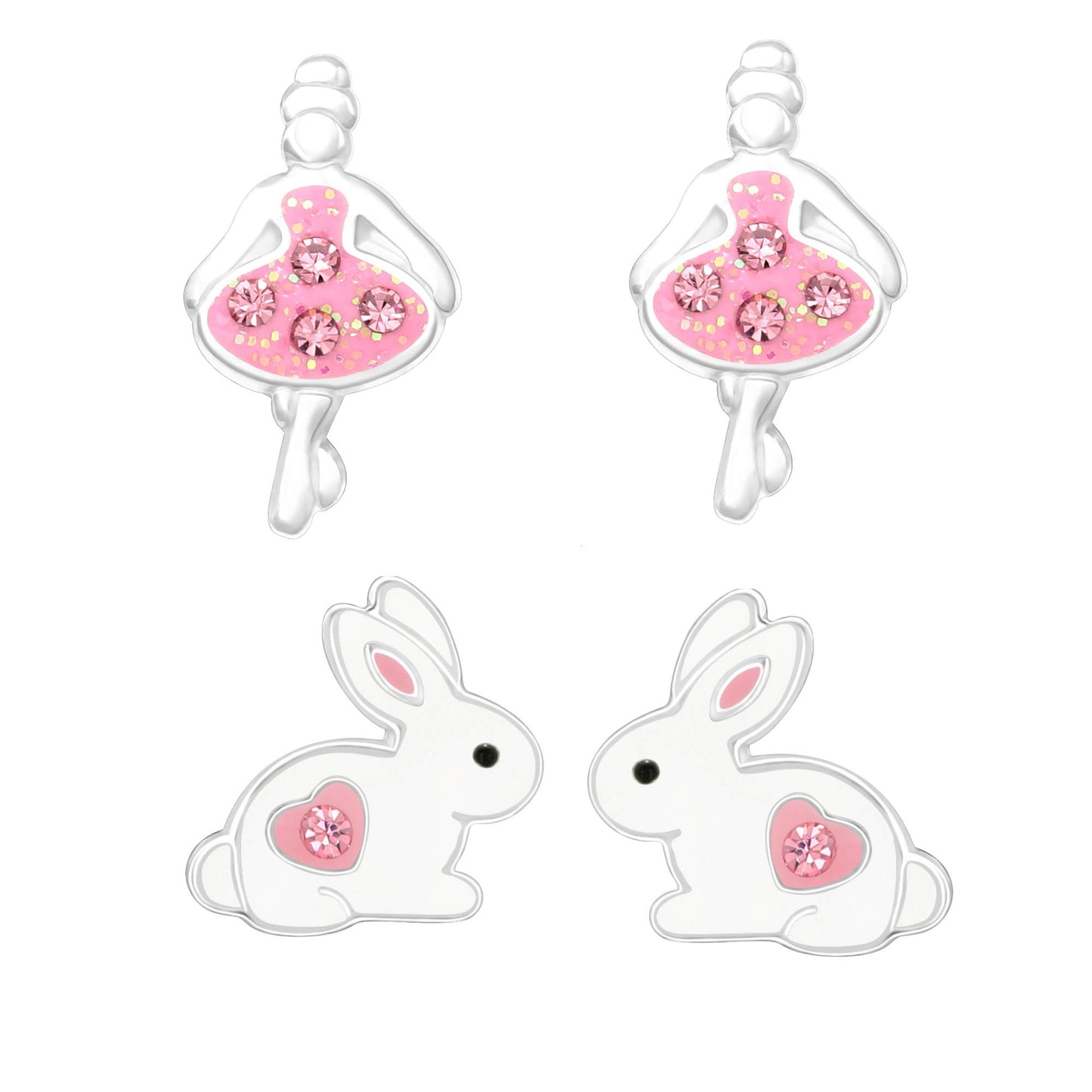 Ohrstecker Set Hase und Ballerina 925 Silber