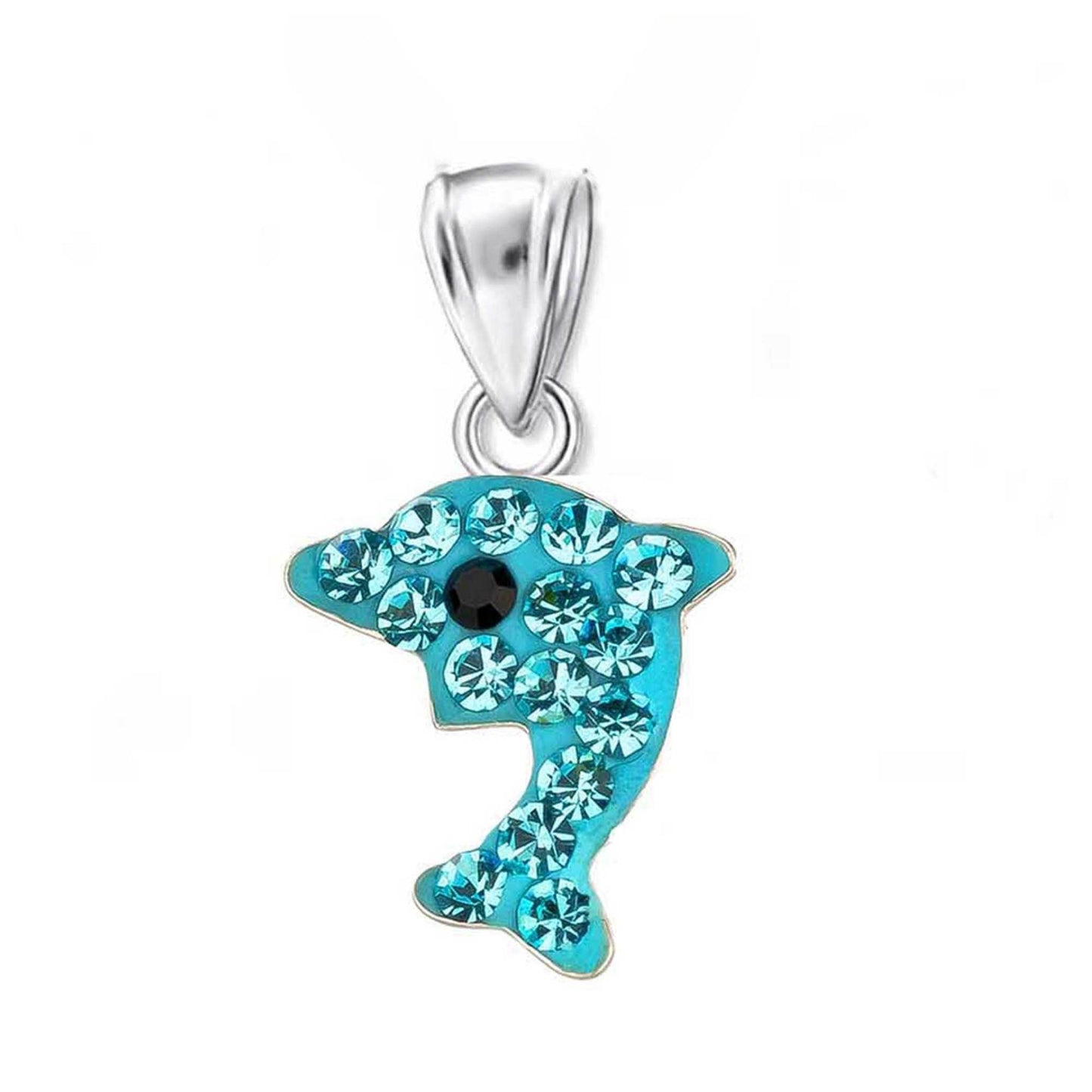 Kinder Anhänger Delfin 925 Silber hellblaue Kristalle