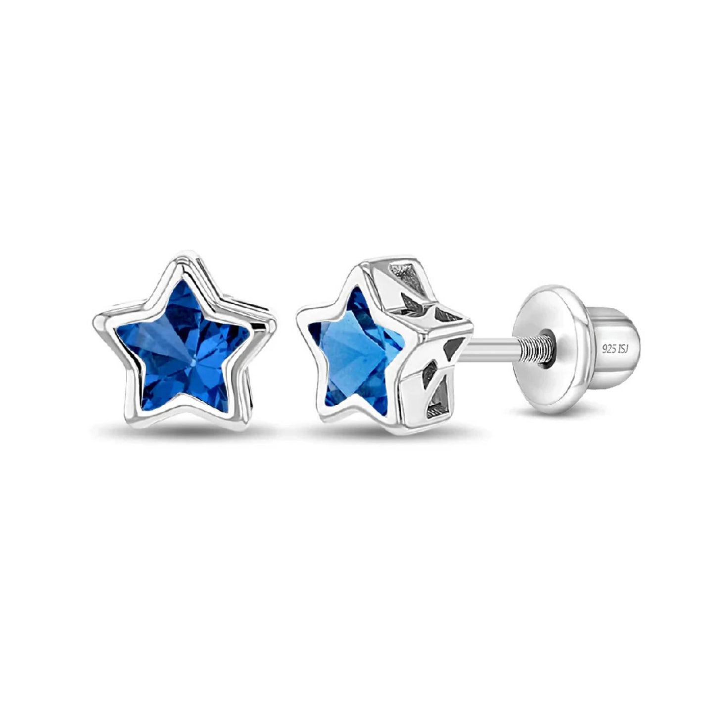 Ohrringe Stern Zirkonia blau 925 Silber Schraubverschluss