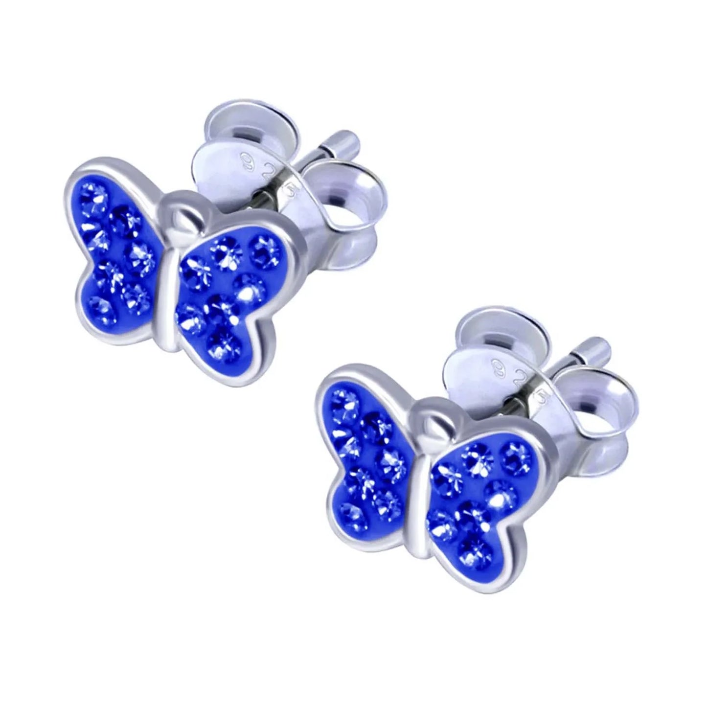 Kinderohrringe Schmetterling 925 Silber Kristalle blau