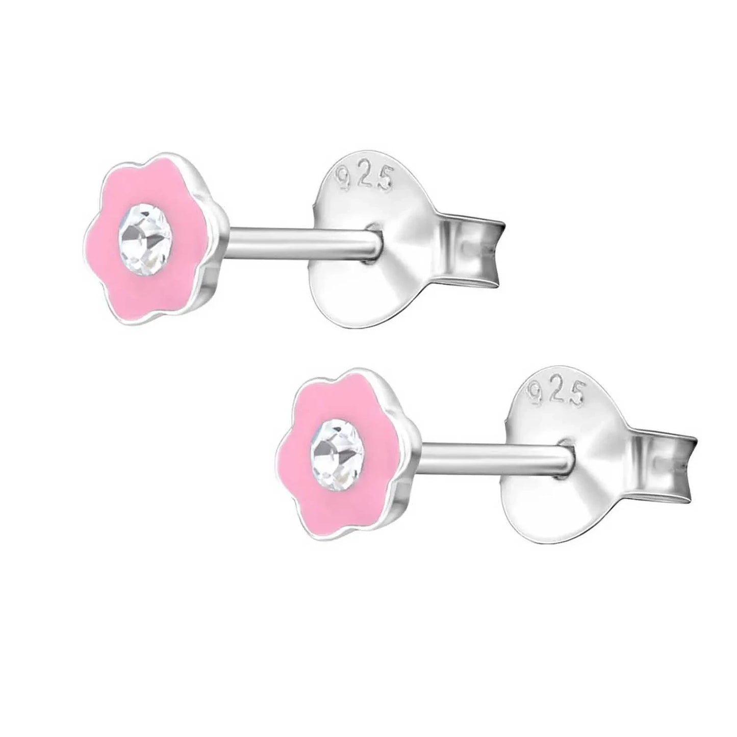 Kinderohrringe pinke Blume 925 Silber Kristall klar