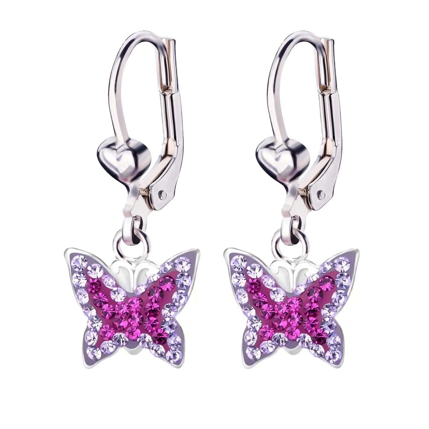 Kinderohrringe Schmetterling 925 Silber lila pinke Kristalle