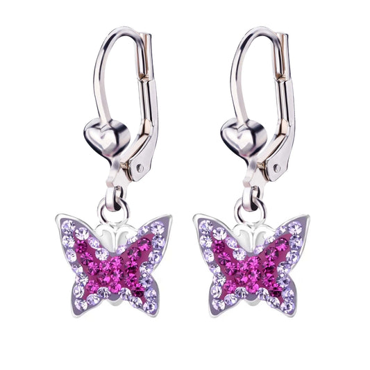 Kinderohrringe Schmetterling  925 Silber lila pinke Kristalle