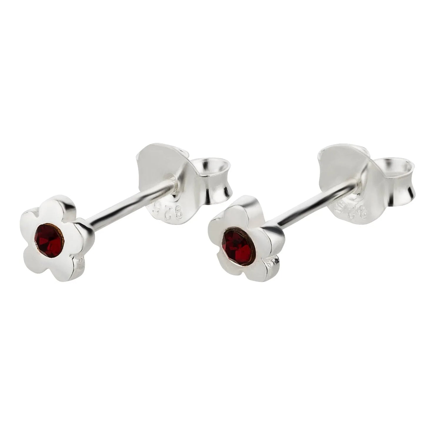 Ohrringe kleine rote Kristall Blume 925 Silber