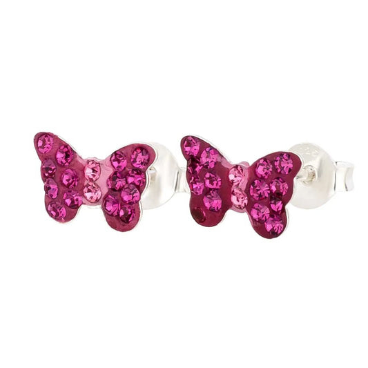 Kinderohrringe Schmetterling 925 Silber rot pinke Kristalle