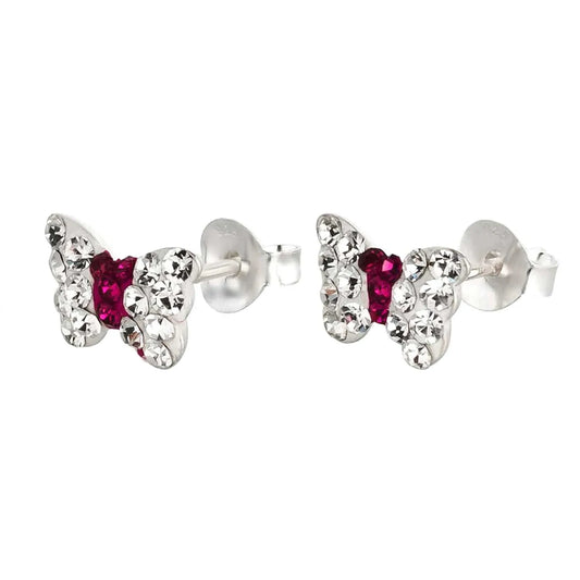 Kinderohrringe Schmetterling  925 Silber rot klare Kristalle
