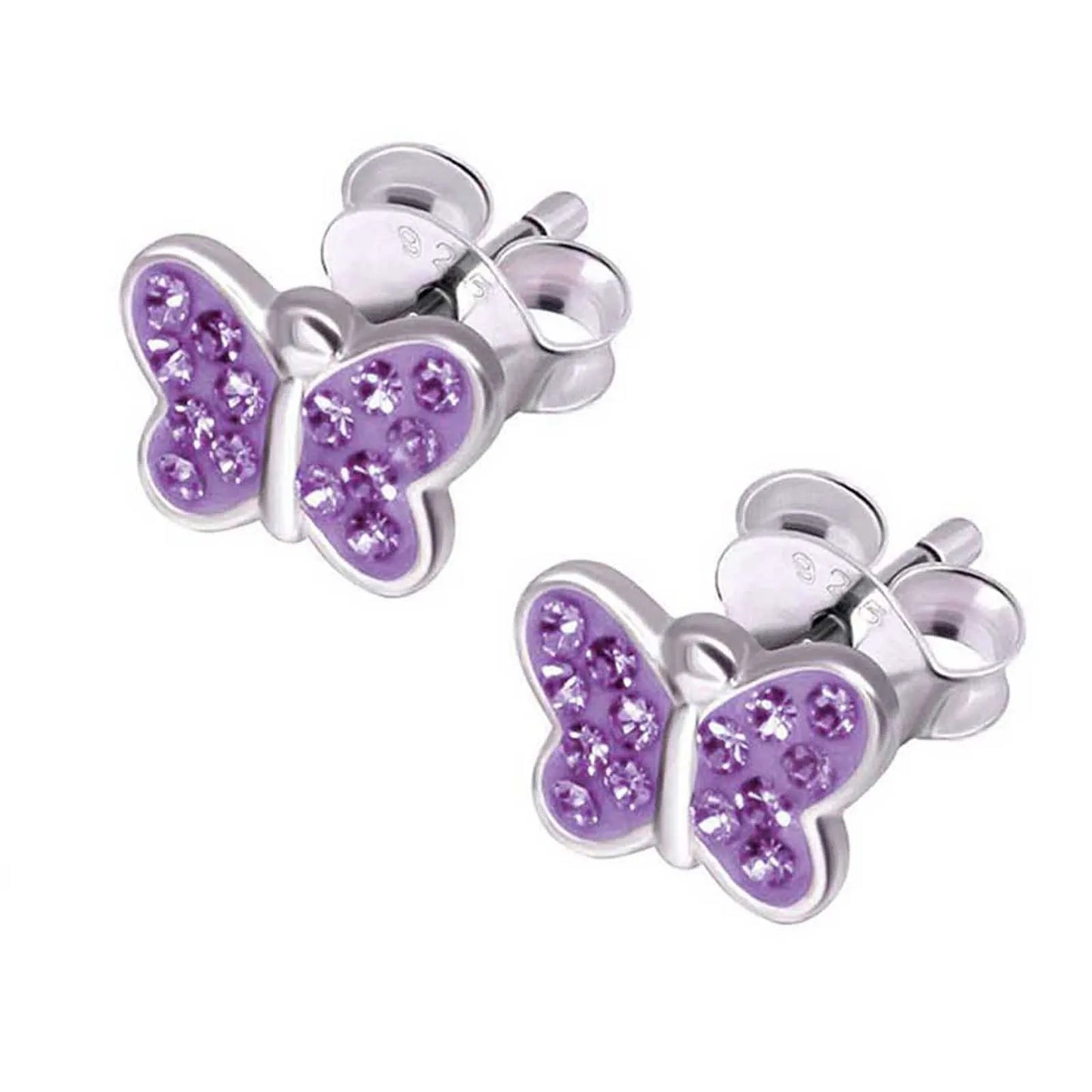 Kinderohrringe Schmetterling 925 Silber lilafarbene Kristalle