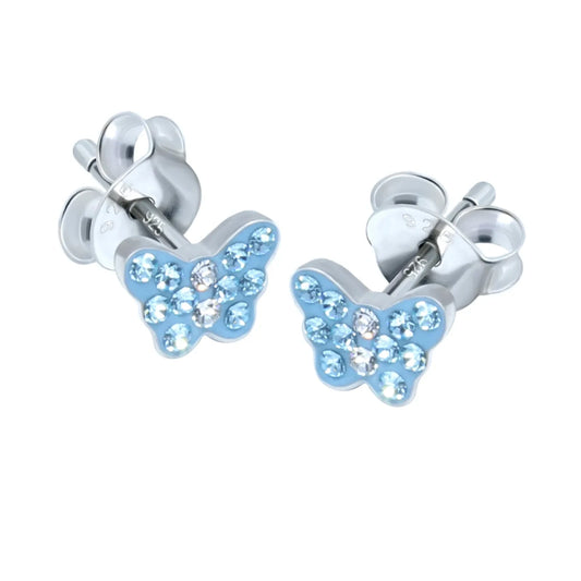 Kinderohrringe kleiner Schmetterling 925 Silber blaue Kristallsteine