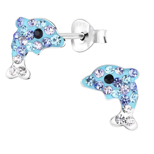 Kinderohrringe blau klarer Delfin 925 Silber