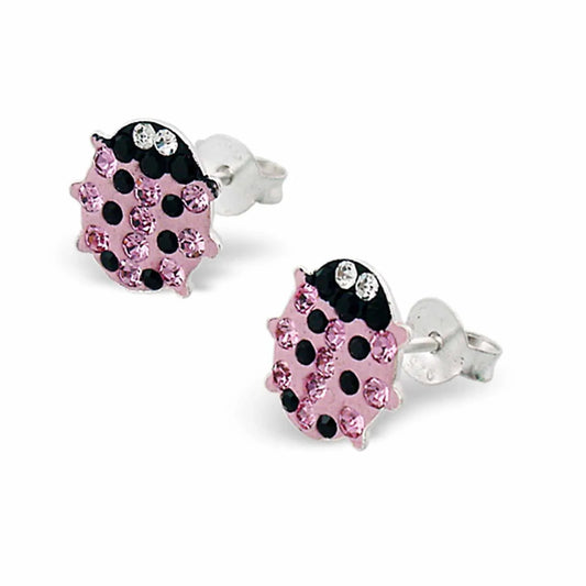 Kinderohrringe pinker Marienkäfer 925 Silber Kristallsteine
