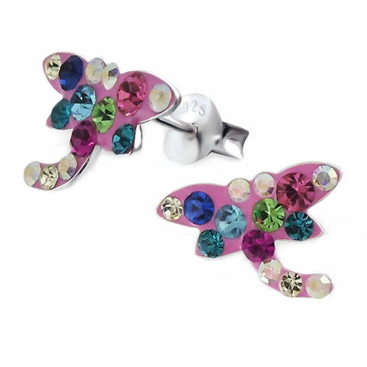 Kinderohrringe bunte Libelle 925 Silber Kristalle
