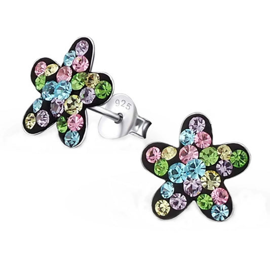 Kinderohrringe Blume 925 Silber bunte Kristalle