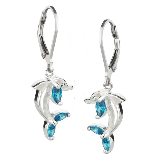 Kinderohrringe Ohrhänger Delfin 925 Silber blauer Zirkonia