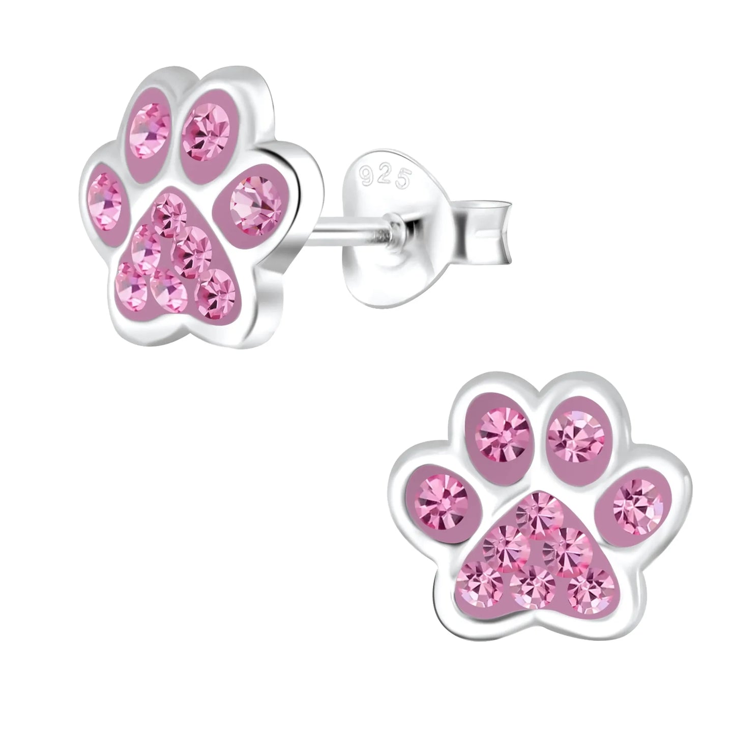 Kinderohrringe rosa Pfote 925 Silber Kristalle