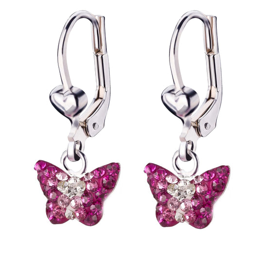 Kinderohrringe Schmetterling 925 Silber pinke Kristallfarben