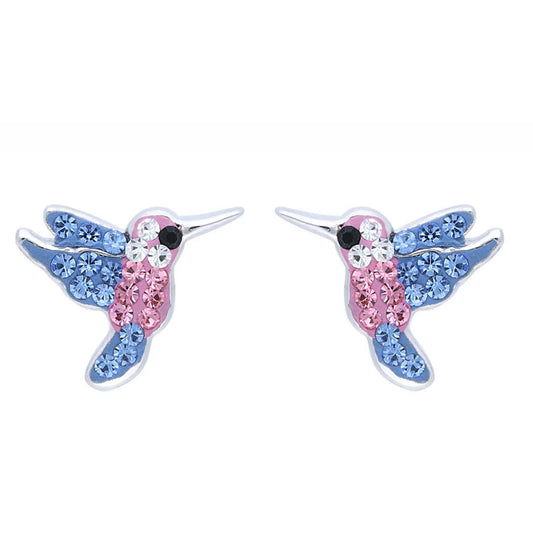 Kinderohrringe Kolibri 925 Silber in bunten Kristallen