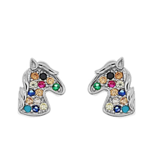 Kinderohrringe buntes Pferd 925 Silber Zirkoniasteine