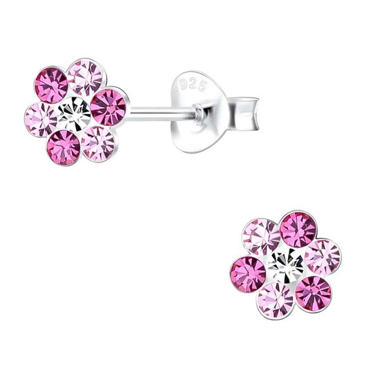 Kinderohrringe Blume 925 Silber zwei pinke Töne