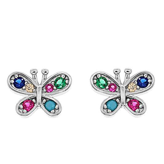 Kinderohrringe bunter Schmetterling 925 Silber Zirkoniasteine