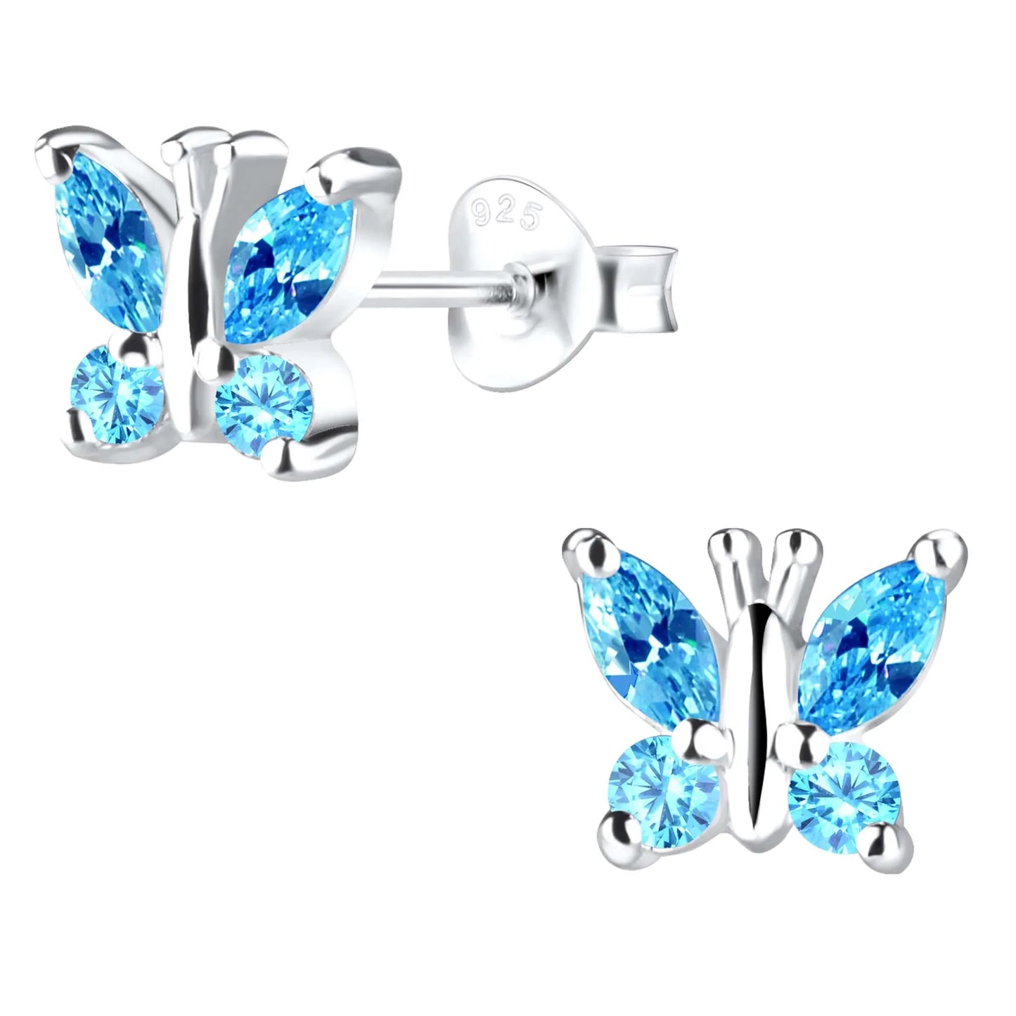 Kinderohrringe Schmetterling 925 Silber hellblauer Zirkonia