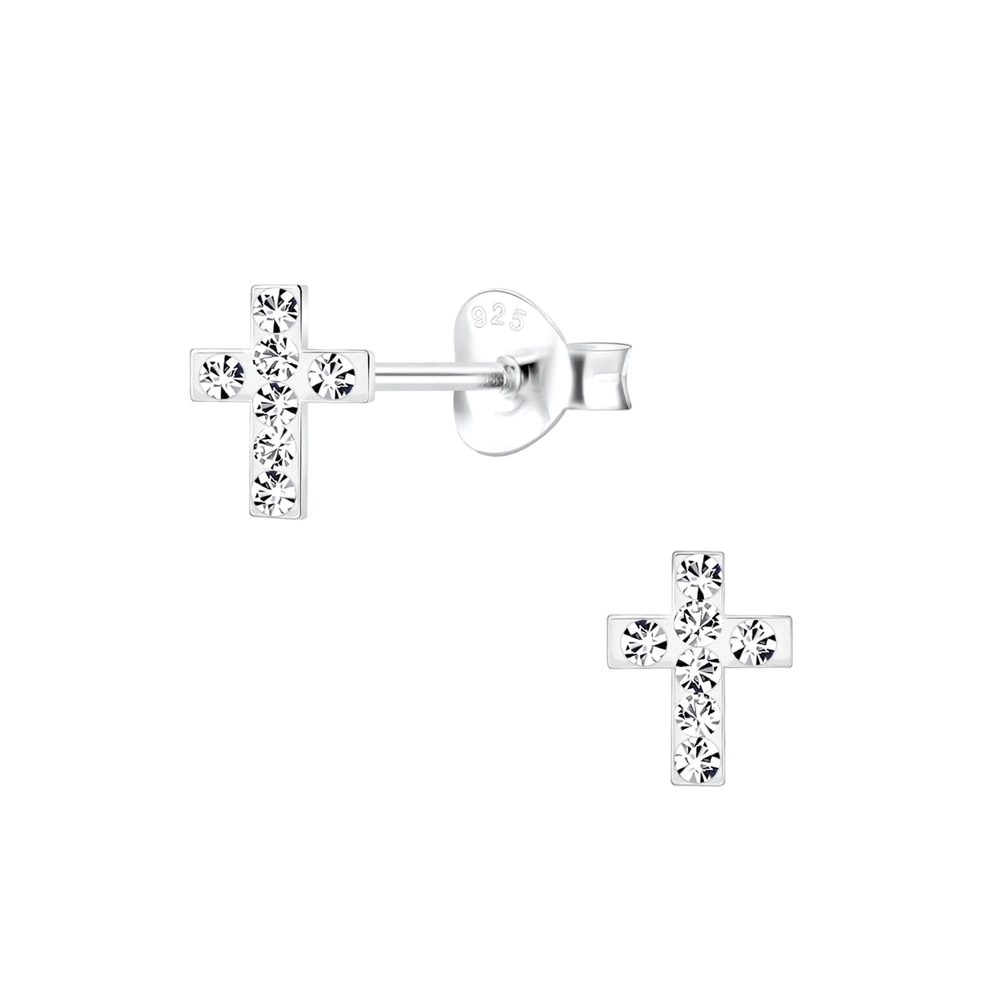 Ohrringe Kreuz 925 Silber klare Kristalle