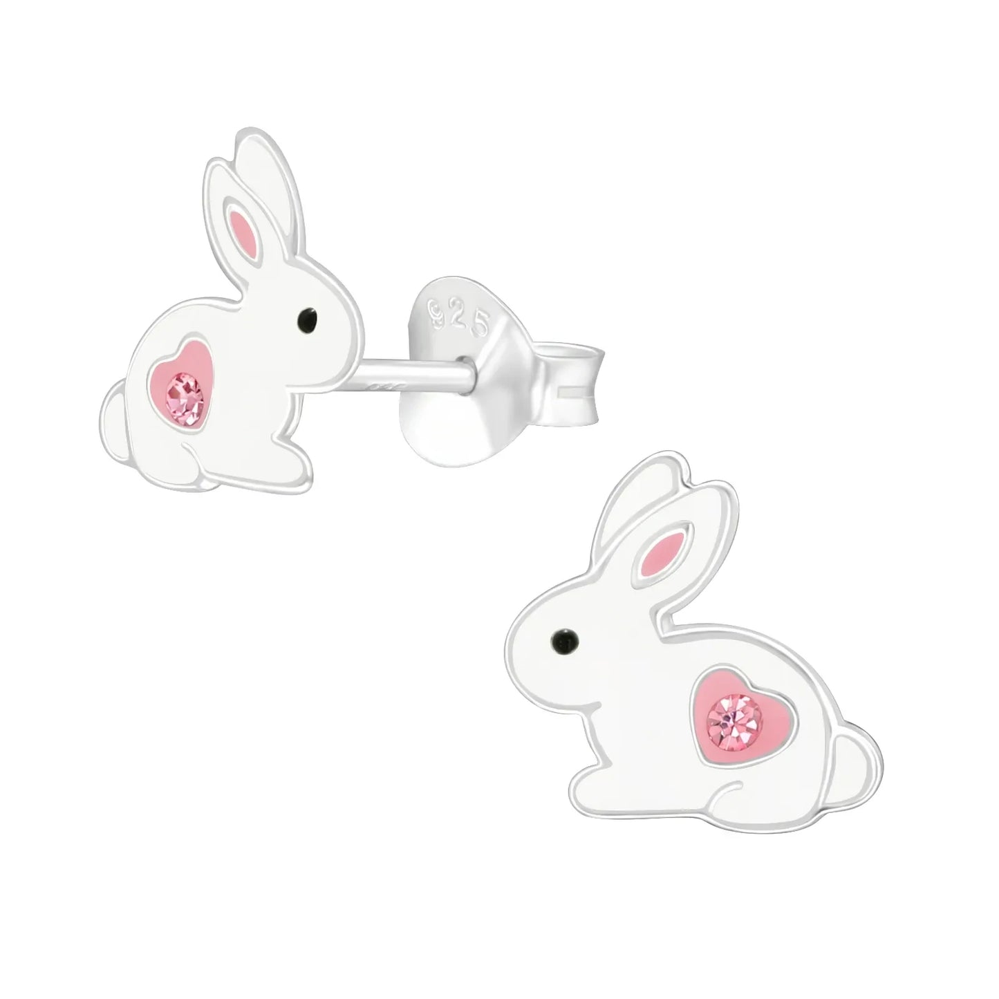 Kinder Ohrringe weisser Hase Herz 925 Silber