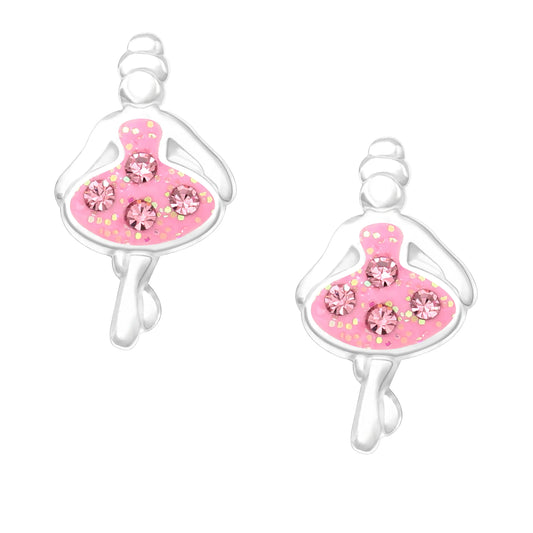 Kinderohrringe Ballerina 925 silber pinke Kristalle