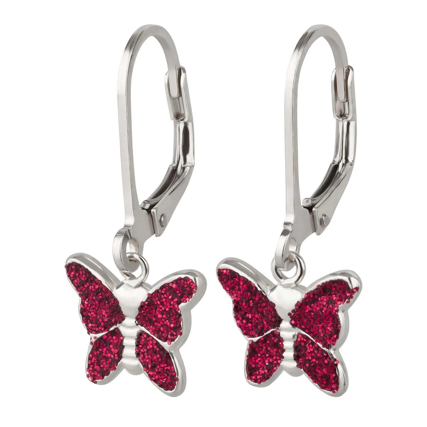 Kinderohrringe Ohrhänger Glitzer roter Schmetterling 925 Silber