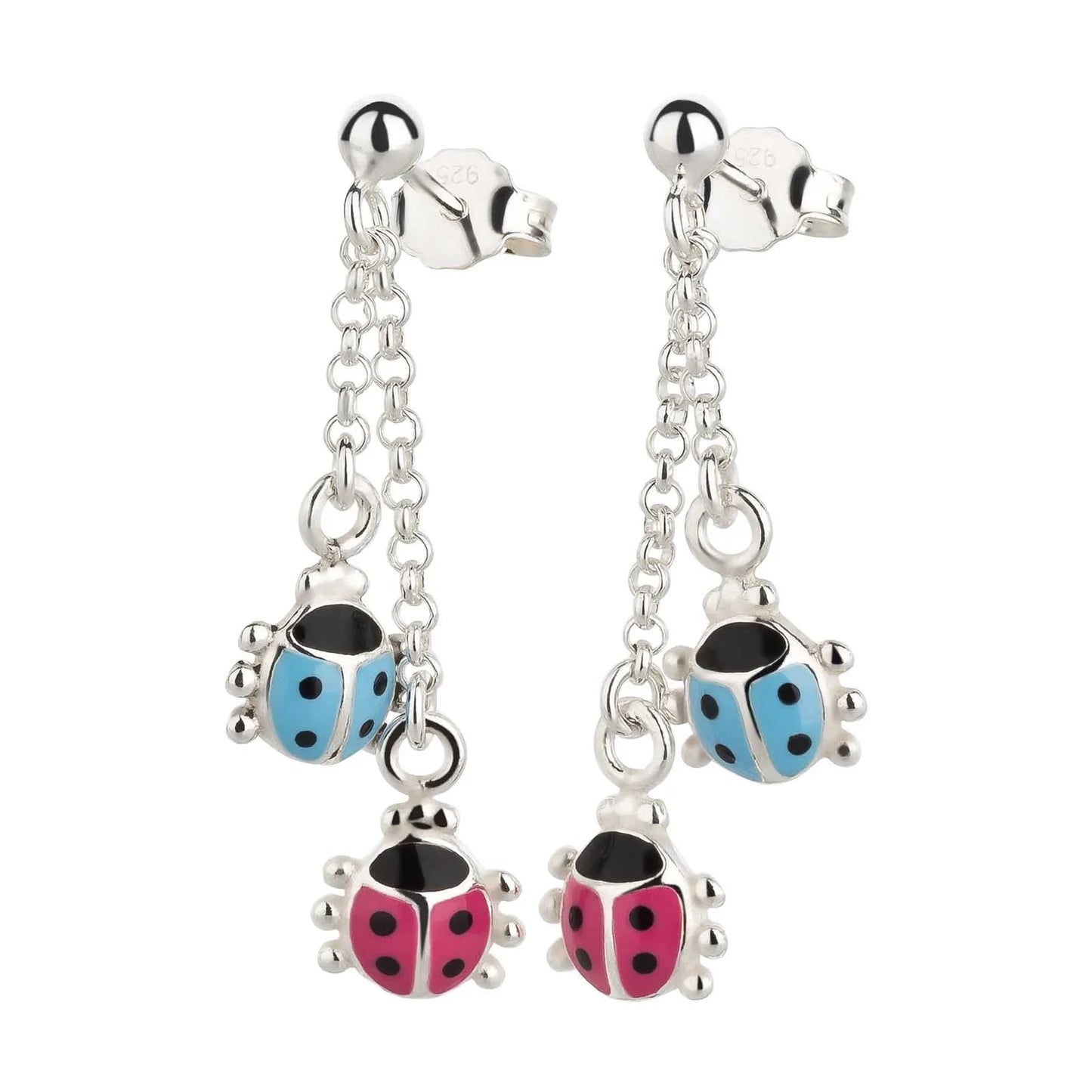 Kinderohrringe blau pinker Marienkäfer 925 Silber