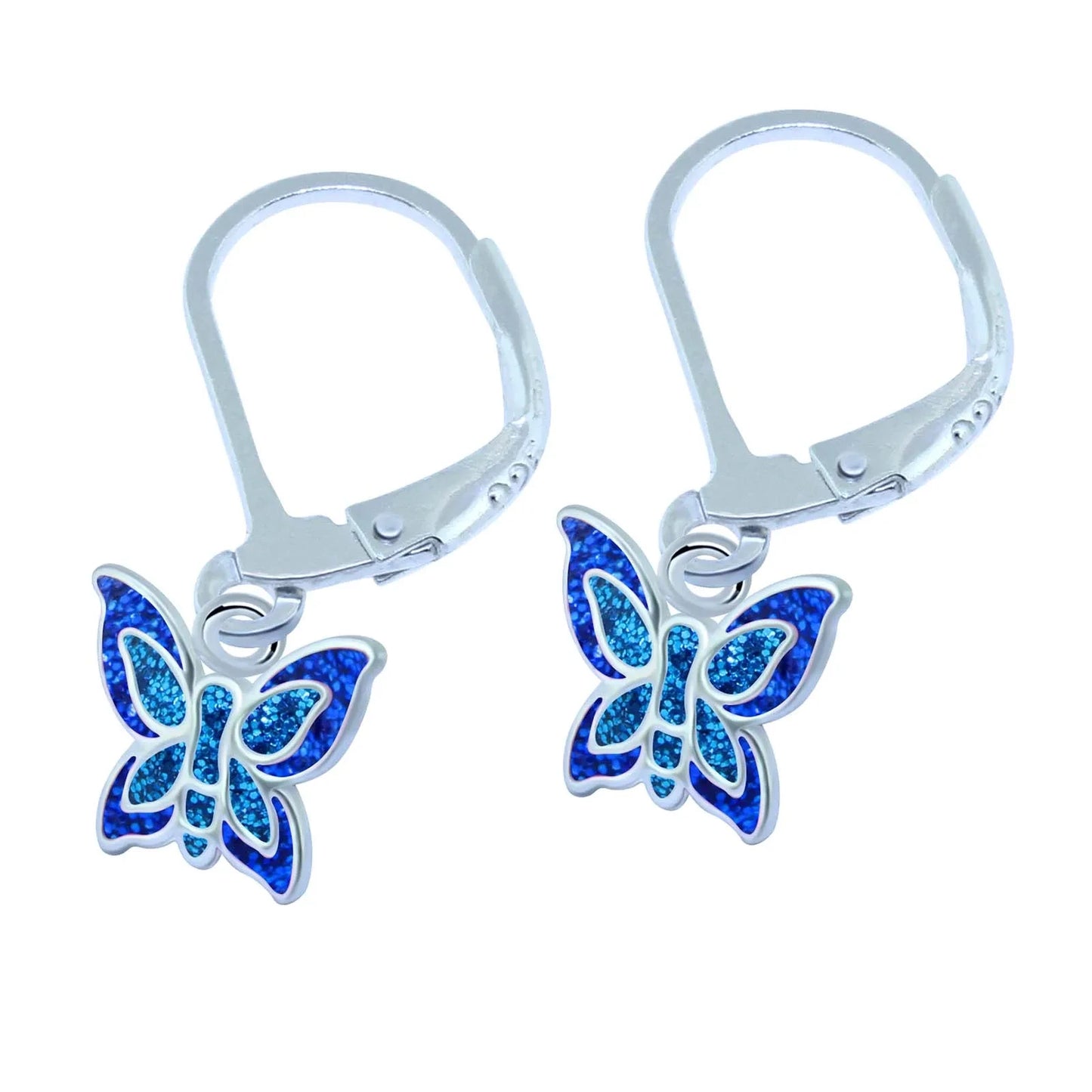 Kinderohrringe Schmetterling 925 Silber in Glitzer Blau