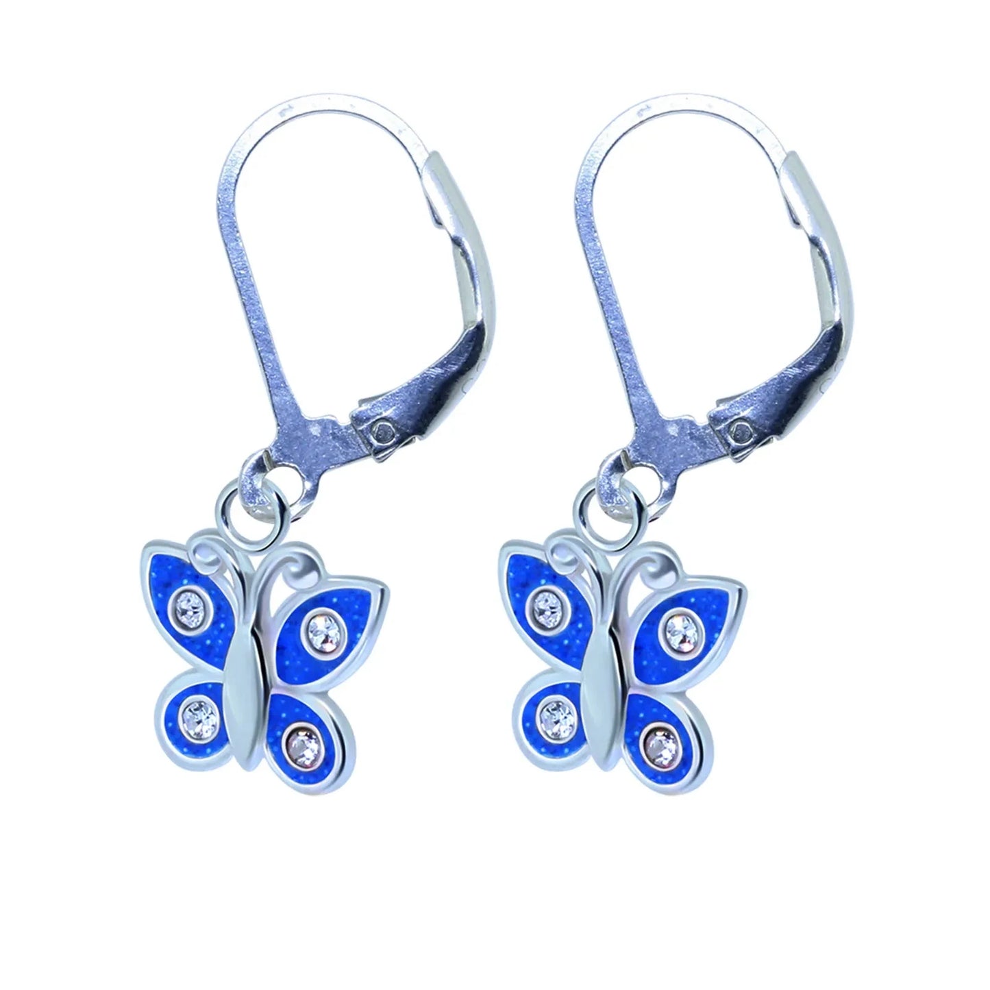 Kinderohrringe Ohrhänger blauer Schmetterling 925 Silber klare Kristalle