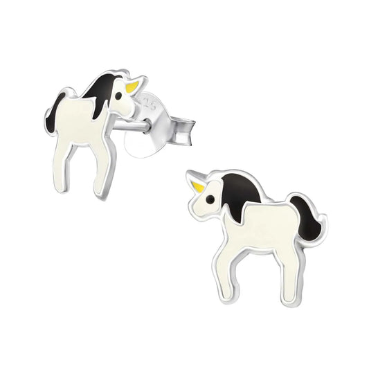 Kinderohrringe schwarzes Einhorn Pony 925 Silber