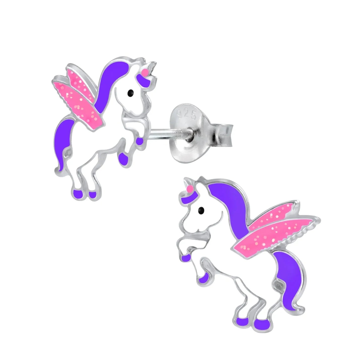 Kinderohrring lila Einhorn 925 Silber pinke Flügel