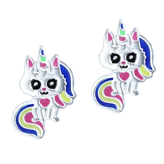 Kinderohrringe bunte Katze 925 Silber