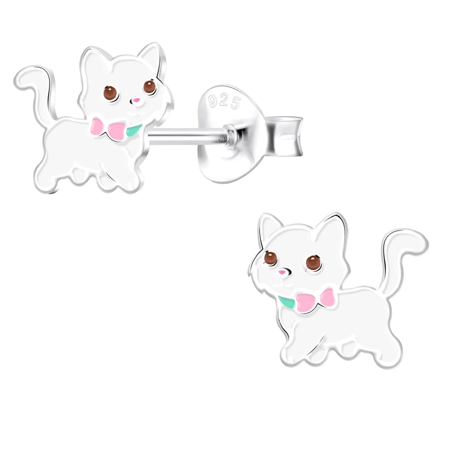 Kinderohrringe weisse Lady Katze 925 Silber