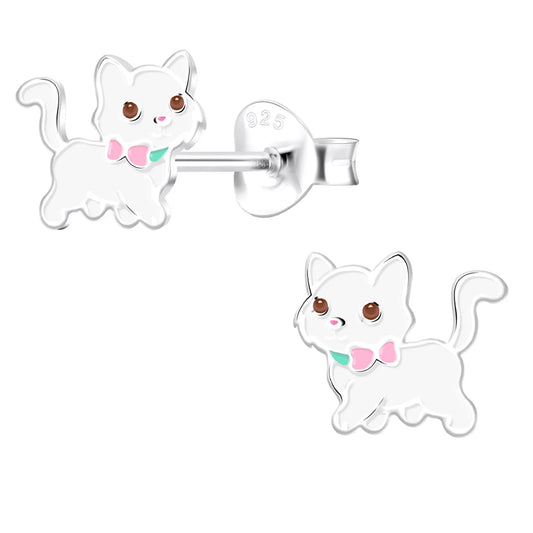 Kinderohrringe weisse Lady Katze 925 Silber