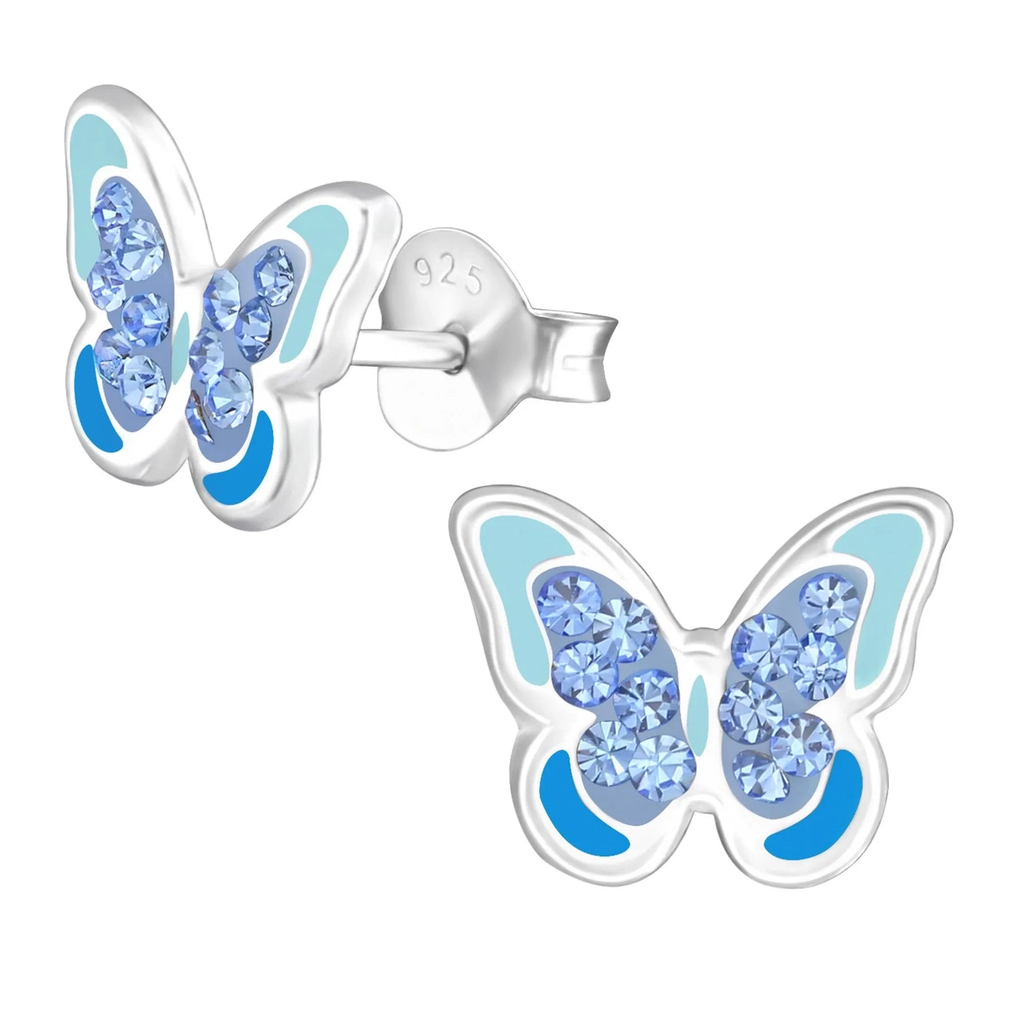 Kinderohrringe Schmetterling 925 Silber mit blauen Kristallen