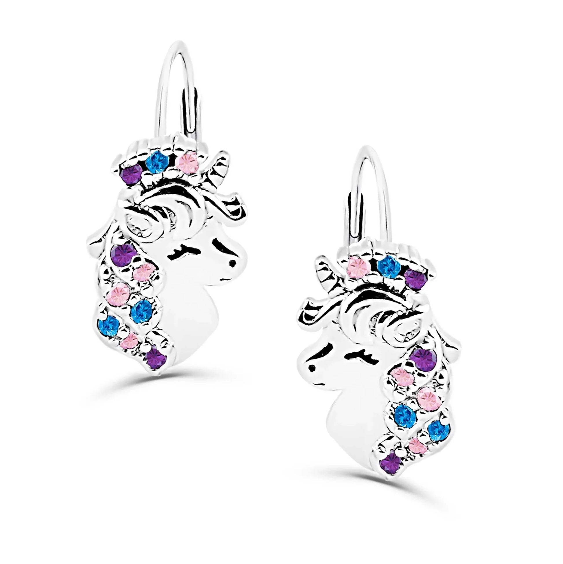 Kinderohrringe Ohrhänger Pferd Einhorn 925 Silber bunte Zirkonia