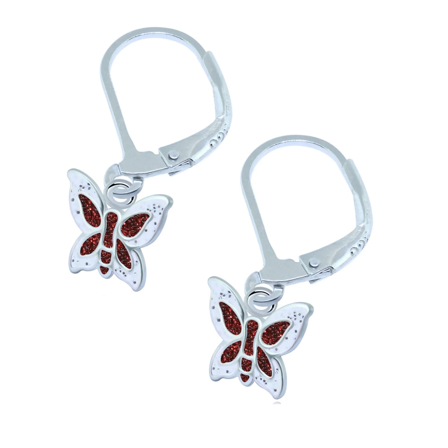 Kinderohrringe Ohrhänger rot weisser Schmetterling 925 Silber