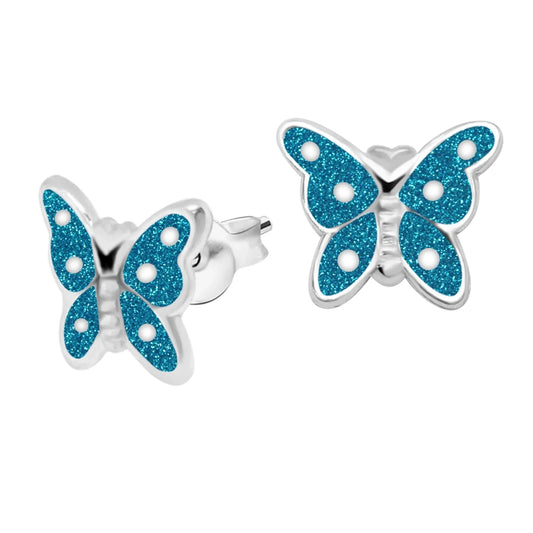 Kinderohrringe blauer Star Schmetterling 925 Silber