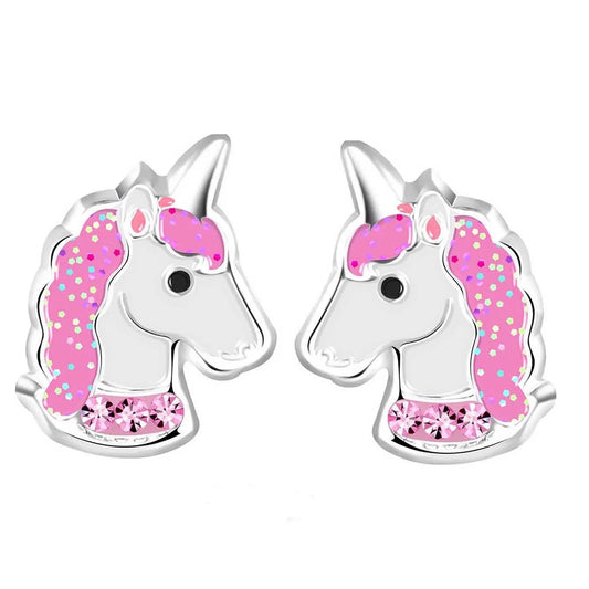 Kinderohrringe pinkes Einhorn 925 Silber Glitzer Kristalle