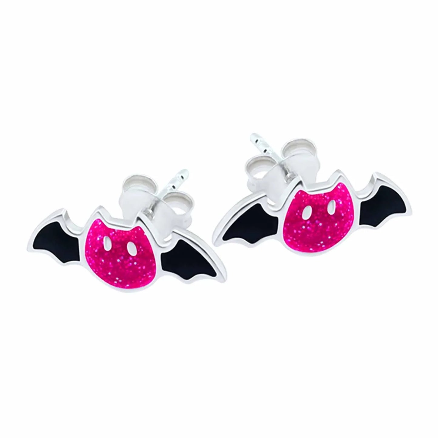 Kinderohrringe schwarze pinke Fledermaus 925 Silber