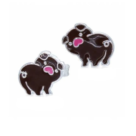 Kinderohrringe braunes Schwein 925 Silber