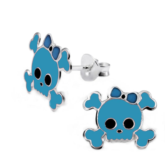 Kinderohrringe blaues Totenkopf Mädchen 925 Silber
