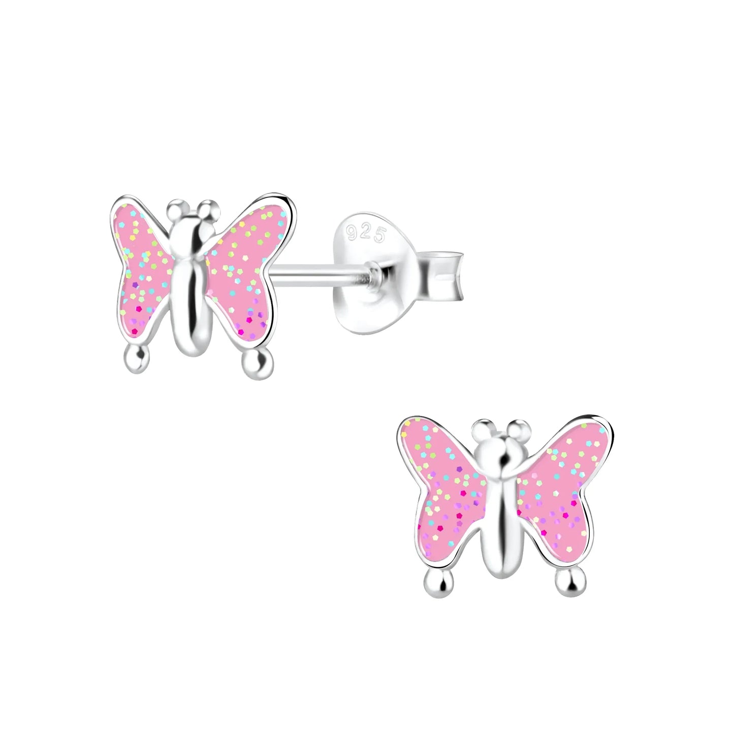 Kinderohrringe Schmetterling 925 Silber Glitzer rosa