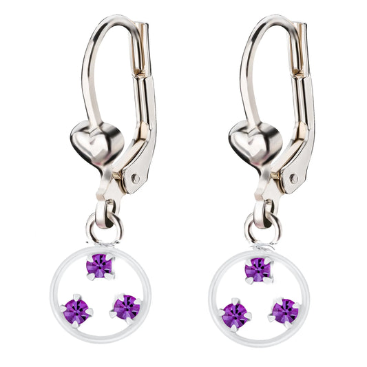 Ohrringe Ohrhänger drei lila Kristalle 925 Silber