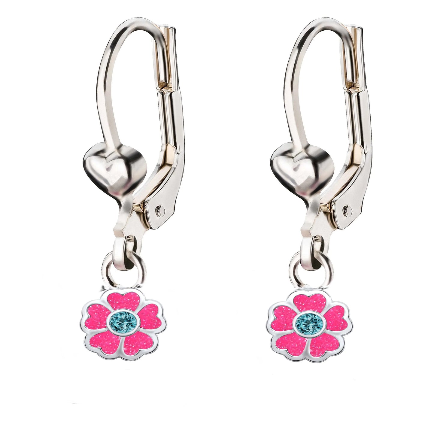 Kinderohrringe Ohrhänger pinke Blume 925 Silber blauer Zirkonia