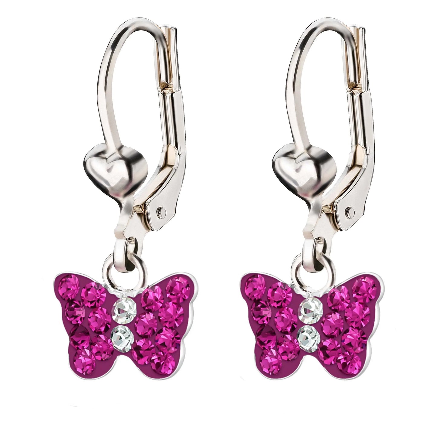 Kinderohrringe Ohrhänger Schmetterling 925 Silber fuchsia Kristalle