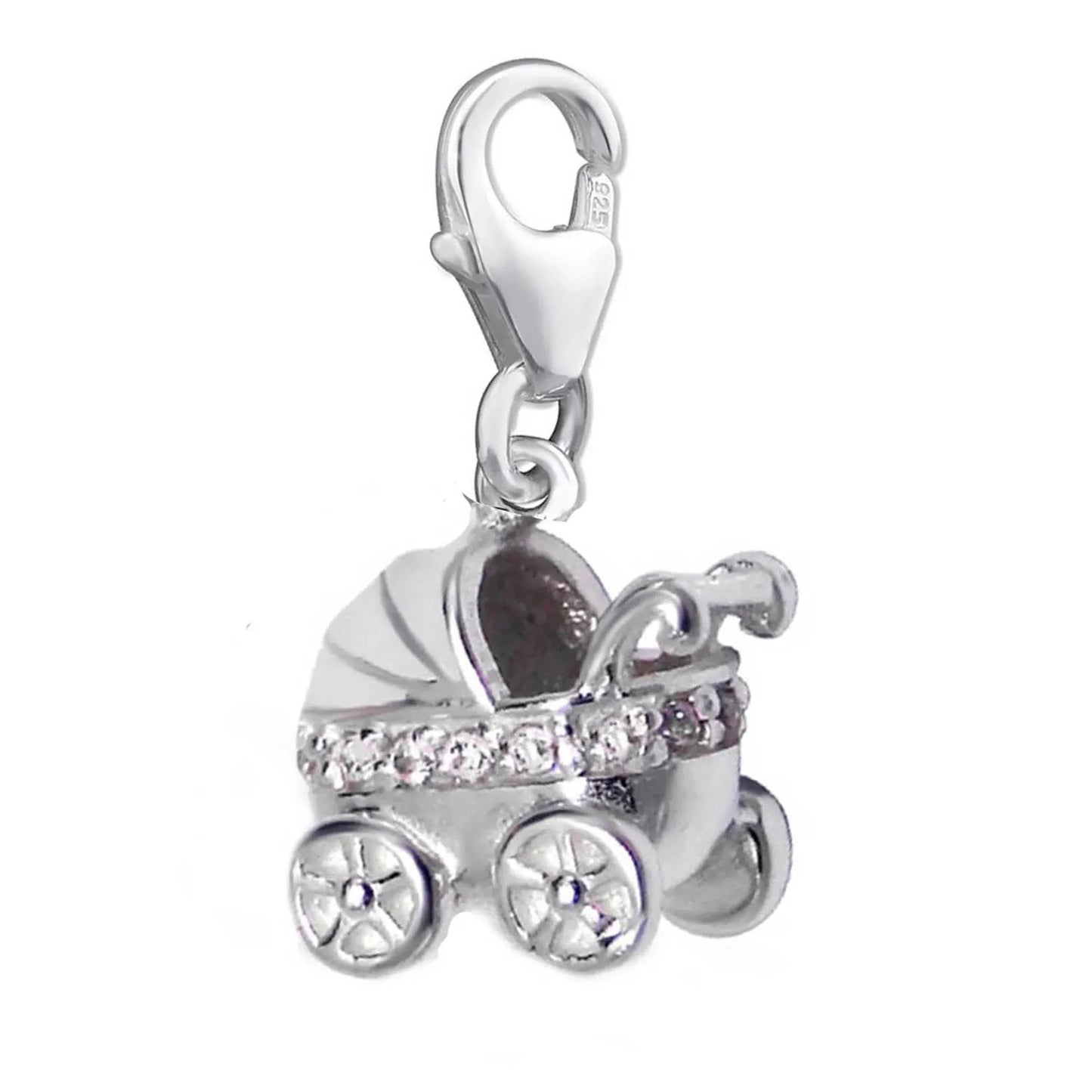 Charms Anhänger Kinderwagen 925 Silber Zirkonia