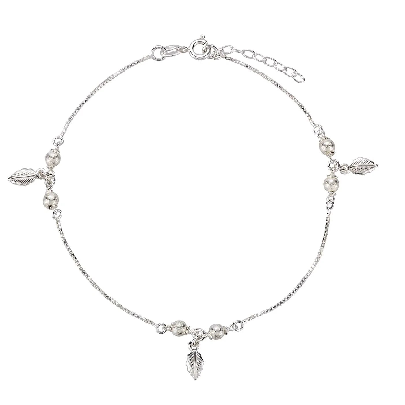 Fußkette Fußkettchen Silberkugel Blatt 925 Silber
